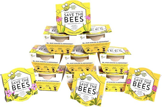 Buzzy Seeds Save The Bees Biodegradable Grow Kit | Herb, Plant, Flower Starter Kit for Kids & Adults | Assorted Wildflowers 12-Pack | Guaranteed to Grow | Best Indoor Grow Your Own Plant