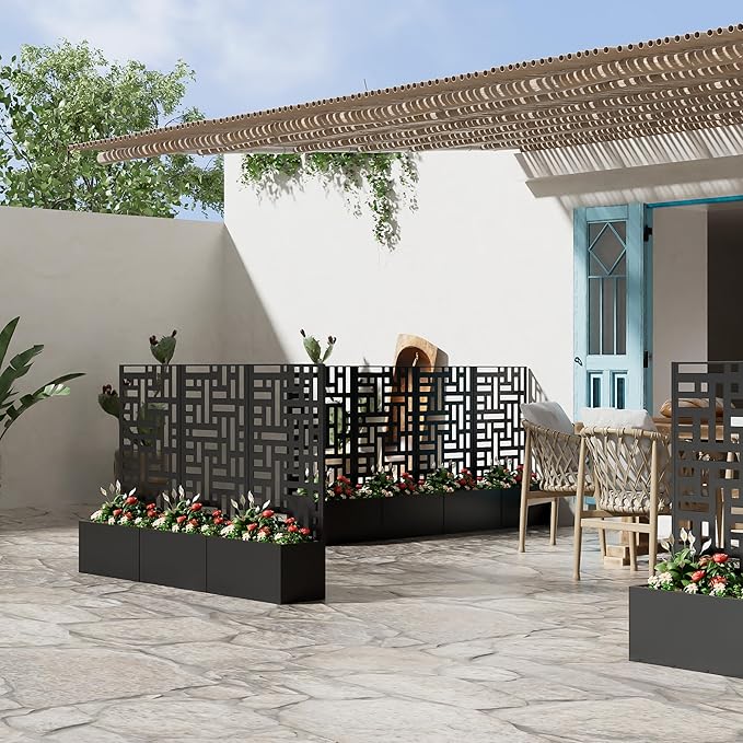 Casaphoria Metal Raised Garden Bed with Trellis, 47"x24"x12" Planter Box for Climbing Plants, Vegetables & Vines, Features Drainage Holes and Privacy Screen (Black-Helen)