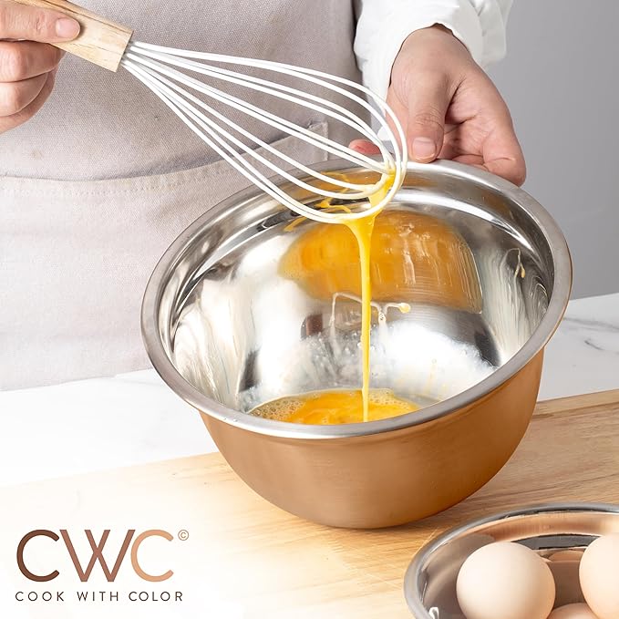 COOK WITH COLOR 18 Piece Mixing Bowls Set with Airtight Lids, Stainless Steel Bowl Organizers, Food Storage Containers, Meal Prep, Nesting Salad Bowls For Cooking, Baking, Kitchen Use, Copper