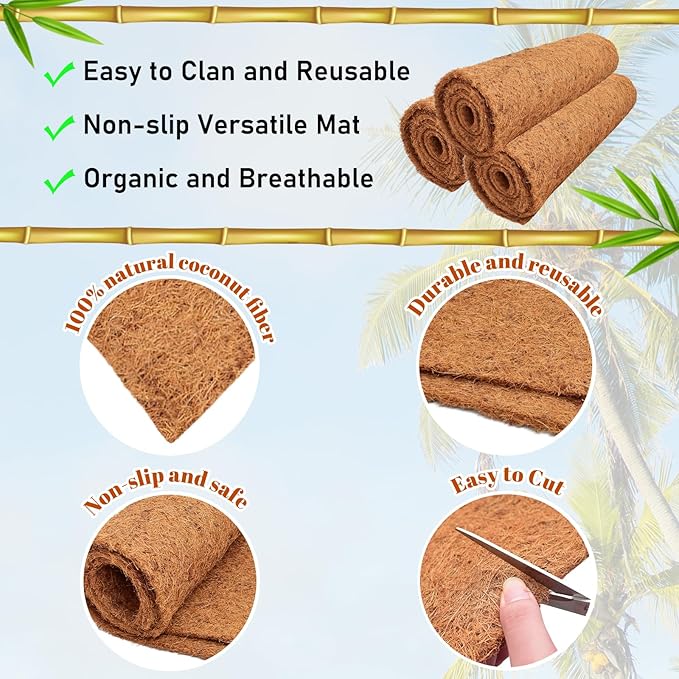 Riare 3 Pack 16 × 80 Inch No-Slip Ice and Snow Carpet Mats- Waterproof Outdoor Coconut Fiber Carpet Anti-Slip Coir Runner for Walkways, Front Door, Stairs, Porch Safe & Stable Walking