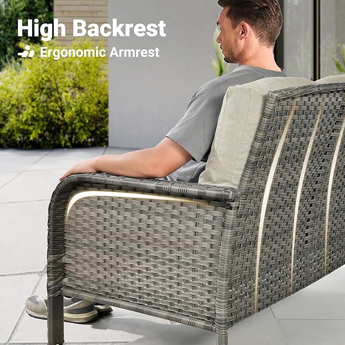 ovios 2 Pieces Patio Furniture Set, Outdoor Wicker Chairs of 2, All Weather High Back Rattan Chairs 2-Seater with Comfy Cushions for Porch Deck, Beige