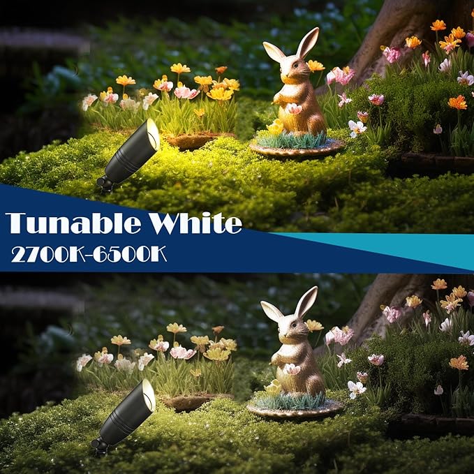 RGB Low Voltage Landscape Lights, LED Outdoor Brass Landscape Lighting with Ground Stake,Color Changing 12V Outdoor Spot Lights,Waterproof Up Lights for Garden Yard