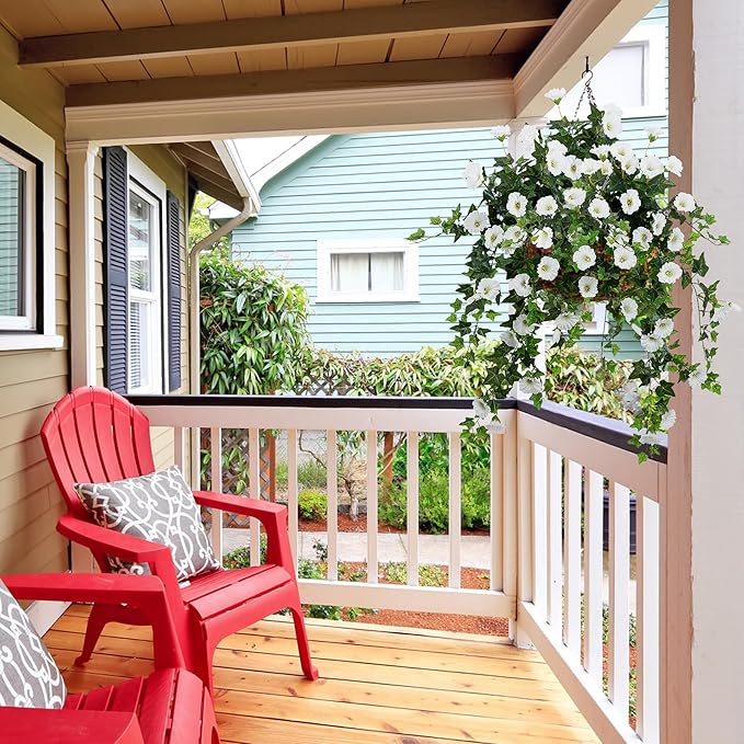 Artificial Flowers Faux Outdoor Plants Artificial Petunias for Outdoors Uv Resistant Fake Petunias Plants Hanging Flower Patio Decor Outside Basket Realistic Silk Plant No Pot(White 2pcs)