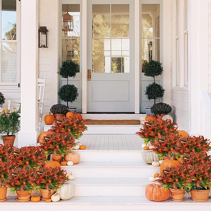 Uieke 6Pcs Outdoor Artificial Plants UV Resistant Fake Flowers Plastic Plants Morning Glory Greenery Shrubs for Outside Home Garden Patio Window Box Summer Fall Décor Red