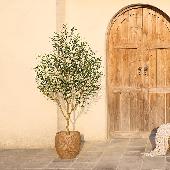 Olive Tree Artificial – 6ft Faux Olive Tree with UV Resistant Leaves - Tall Fake Plant in Pot, Large Floor Plants for Indoor & Outdoor, Living Room, Office, Modern Home Decor, VN126