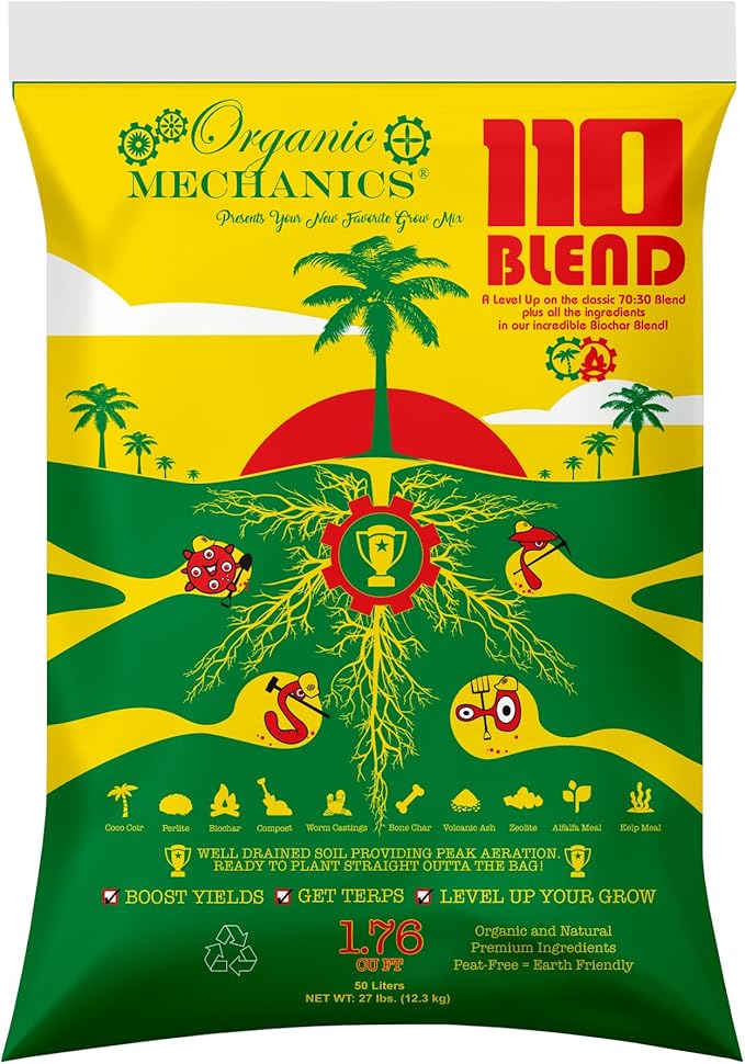 Organic Mechanics 110 Blend Organic Potting Soil – 1.76 Cu Ft | Peat-Free Mix with Biochar, Coco Coir, Perlite, Compost | for Indoor Plants, Outdoor Gardens, Containers