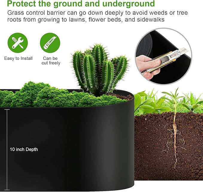 12 Gauge 150 Feet Weed Barrier Landscape Edging 10 inch Depth Flexible Border Roll Lawn Landscape Garden Edging for Backyard Driveway Path Sidewalk