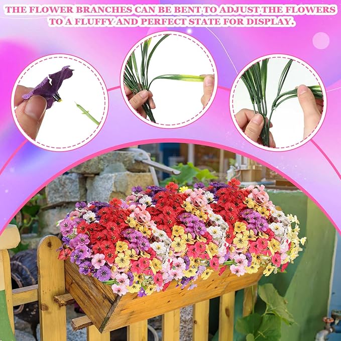 Lyrow 100 Bundles Violet Artificial Flowers, UV Resistant Faux Flowers Outdoor, Faux Silk Flowers, Fake Violet Flowers Bulk for Front Porch Hanging Garden Courtyard Farmhouse Home(Classic Colors)