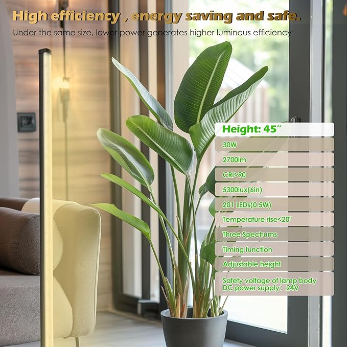 Grow Light with Auto-Timer, Hanging and Standing Grow Lights for Indoor Plants,3 Light Modes, Detachable Full Spectrum Plant Lights for Wide Area Coverage in Indoor Plants (45 in)
