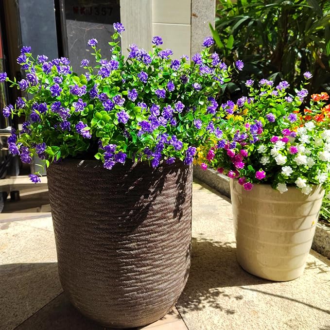 12 Bundles Artificial Flowers for Outdoors, UV Resistant Fake Flowers with Plastic Plants, Faux Flowers for Outside Window Box Front Porch Hanging Planter Decor (Purple)