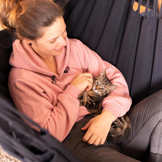 LA SIESTA - XL King Habana Cotton Hammock & Romano Steel Stand - Indoor Outdoor Hanging Chair Swing for Bedroom Porch Balcony - Boho Hanging Chair - Onyx