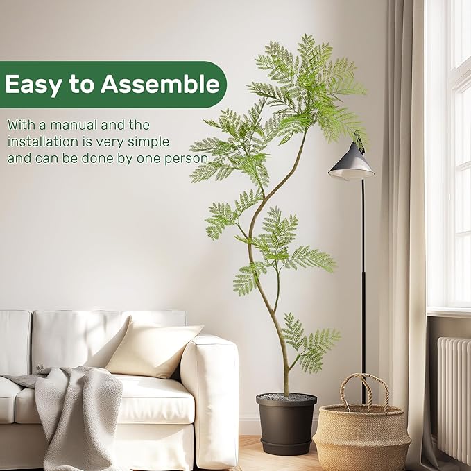 6.6FT Artificial Tree Fake Jacaranda Tree,Faux Tall Tree Lifelike Green Leaves Large Plants Indoor Fake Trees for Home Decor