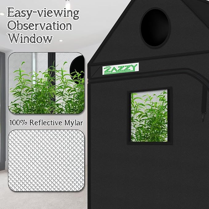 zazzy Grow Tent 48"x48"x72" Roof Cube Plant Grow Tents with Observation Window and Removable Floor Tray for Indoor Plant Growing Seedling 4x4