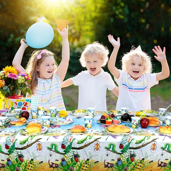 Insect Party Supplies - Bugs Party Tableware - Dinner Plates Desserts Plates Cups Napkins Bugs Insect Tablecover Straws for Class Office Garden Reptile Baby Shower Decorations, Serves 40
