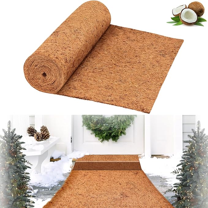 Riare 1 Pack 16 × 80 Inch No-Slip Ice and Snow Carpet Mats- Natural Coconut Fiber Carpet Anti-Slip Coir Mat for Winter Walkways Front Door Stairs Porch Outdoor Garden Patio Safe &Stable Walking