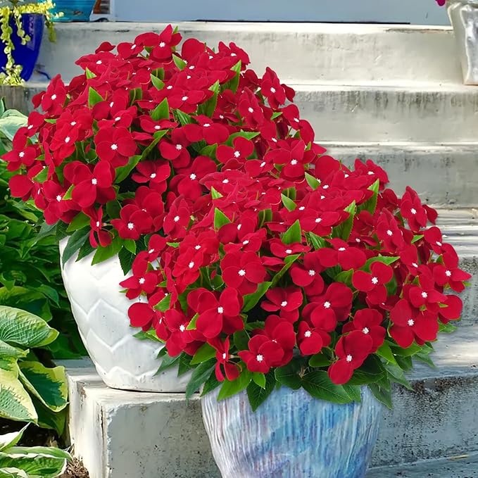 8 Pcs Artificial Impatiens Flowers for Outdoors Faux Impatiens Bouquet Faux Silk Flowers for Outdoor Faux Plants Outside Indoor Pot Patio Garden Hanging Basket Porch Decor (Red)