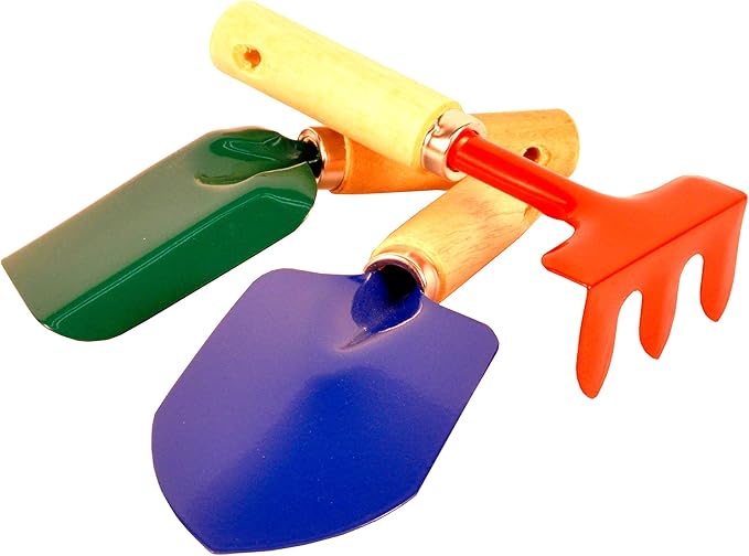 G & F 10012 JustForKids Kids Garden Tools Set with Tote hand rake shovel trowel,Assorted