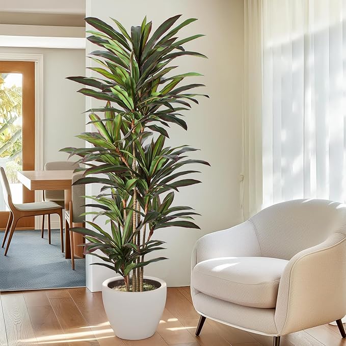 Dracaena Artificial Plant 6ft Red Yucca Silk Tree Faux Plants Indoor Tall Fake House Floor Plants Realistic Artificial Trees for Home Office Decor Indoor Outdoor Housewarming Gift
