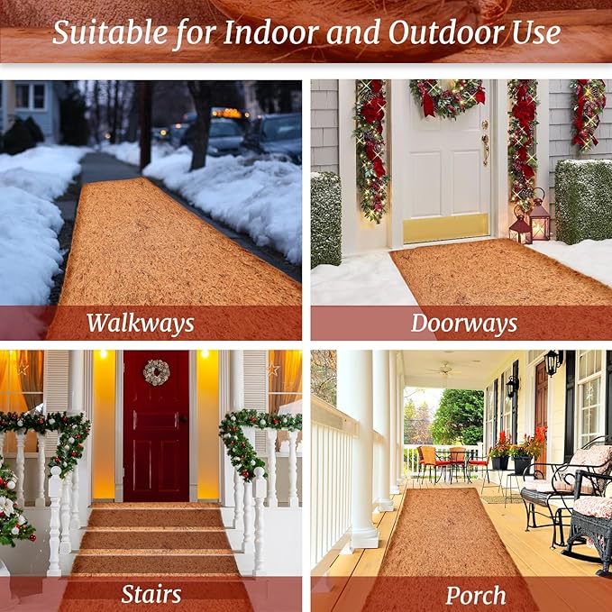 Riare 1 Pack 16 × 80 Inch No-Slip Ice and Snow Carpet Mats- Natural Coconut Fiber Carpet Anti-Slip Coir Mat for Winter Walkways Front Door Stairs Porch Outdoor Garden Patio Safe &Stable Walking