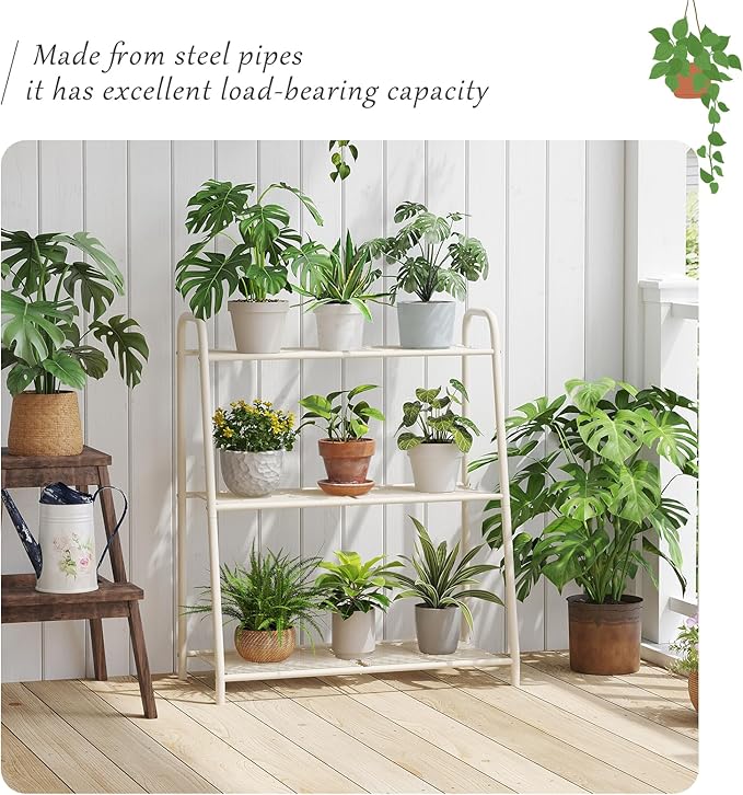 Metal Plant Stand Indoor Outdoor for Multiple Plants,3 Tier Plant Shelf,Large Heavy Duty Flower Holder Ladder Plant for Living Room, Patio, Balcony (White)
