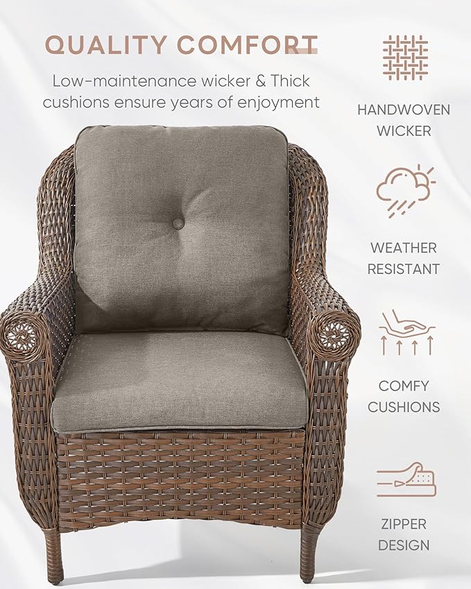 Patio Wicker Chairs Outdoor Furniture Chair - Set of 4 Outside All Weather Lawn Dining Brown Rattan Armchair with High Back&Deep Seating for Deck Porch Balcony Backyard Garden - Grey