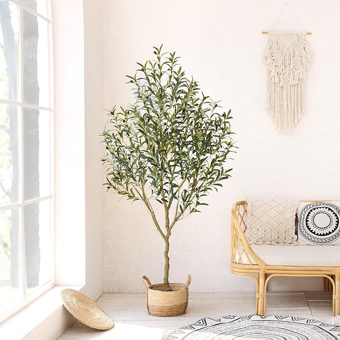Olive Tree Artificial – 6ft Faux Olive Tree with UV Resistant Leaves - Tall Fake Plant in Pot, Large Floor Plants for Indoor & Outdoor, Living Room, Office, Modern Home Decor, VN126