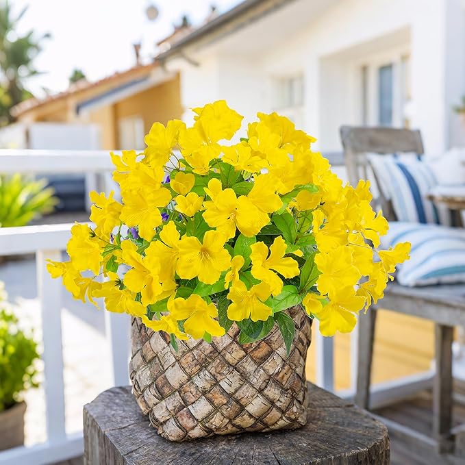 Fake Plants Artificial Flower Outdoor Plastic Flowers for Outdoors 15.7"Artificial Azalea Flowers Fake Flowers Artificial Plants Outdoor Flower Artificial For Decor Silk Flowers ((Yellow）4pcs