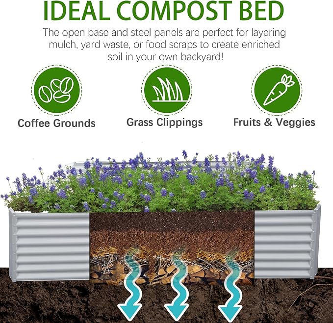 8x4x2ft Galvanized Raised Garden Bed, Planter Raised Garden Boxes Outdoor, Large Metal Raised Beds for Gardening, Garden Bed for Vegetables, Flowers, Herb, Silver