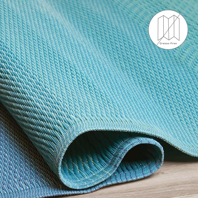 Fab Habitat Outdoor Rug - Waterproof, Fade Resistant, Crease-Free - Premium Recycled Plastic - Ombre - Patio, Porch, Deck, Balcony - Big Sur - Teal - 5 x 8 ft
