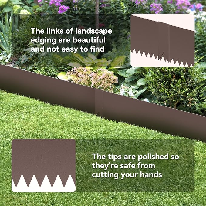 Metal Landscape Edging Kit - 6PCS 40" L x 8" H Each (20ft Total) Galvanized Bendable Garden Edging for Lawn Yard- No-Dig Hammer-in Heavy Duty Metal Edging Border with 6 Clips