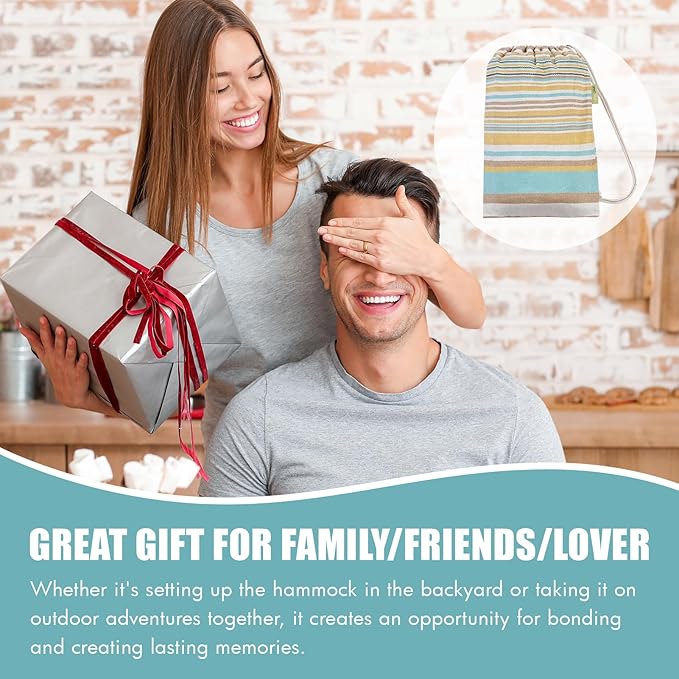 Brazilian Hammock with Tree Straps - Cotton Hammocks Portable Hammock with Carry Bag for Backyard, Porch, Outdoor and Indoor Use Yellow & Green