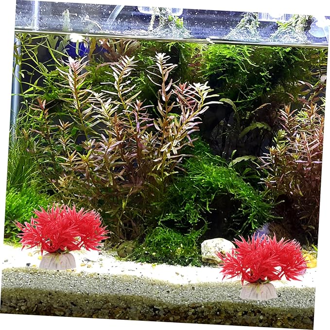 10pcs Aquarium Decoration Underwater Plant Model Fish Tank Aquatic Plants Desk Top Decor Simulation Aquatic Plant Table Top Decor Plastic Red Fish Tank Supplies Small