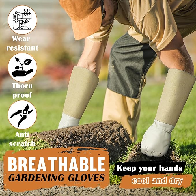 Rose Pruning Gloves for Men & Women, Long Thorn Proof Gardening Gloves, Breathable Pigskin Leather Gauntlet, Best Garden Gifts & Tools for Gardener