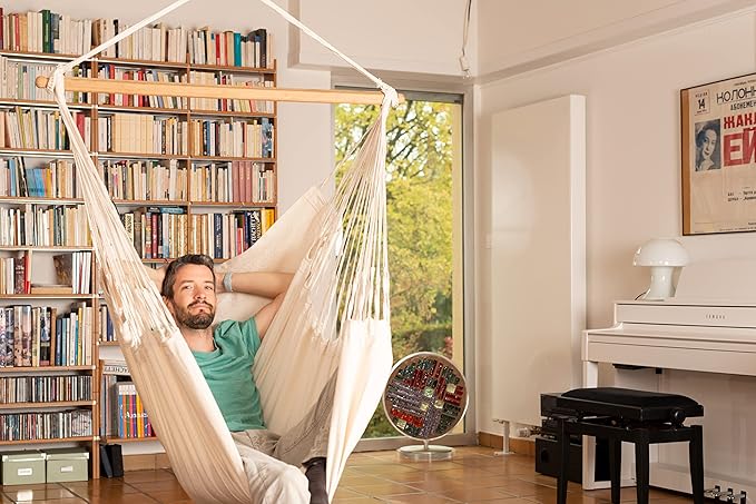 LA SIESTA® - Large Comfort Habana Cotton Hammock Chair & CasaMount - Hanging Chair w/Suspension Kit for Walls Ceilings & Square Beams - Indoor Outdoor Swing Hanging Chair Bedroom Balcony - Latte
