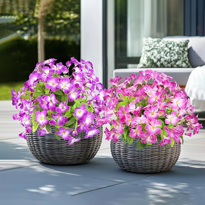 Fake Plants 15.7"Plastic Flowers For Outdoors Artificial Azalea Flowers Fake Flowers Artificial Plants Outdoor Spring Flowers Artificial For Decoration Fake Plants For Outside (Pale Purple ）4Pcs