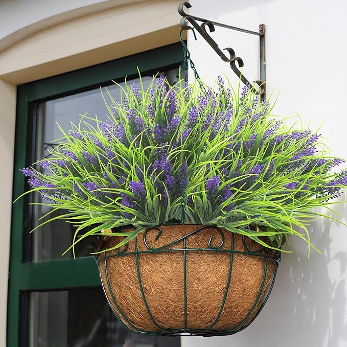 20 Bundles Artificial Plants Outdoor Fake Monkey Grass with Flowers (Purple)