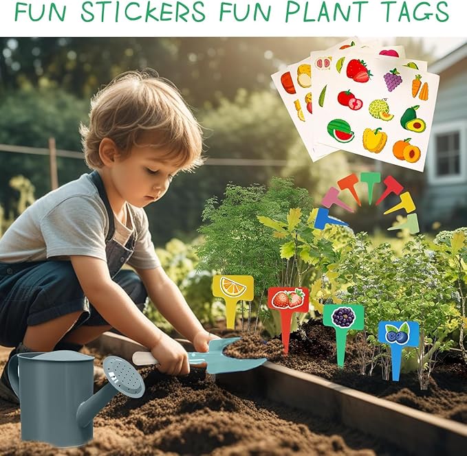 Kids Gardening Set 14Pcs Gardening Tools for Kids with Tote Bag,Watering Can, Shovel, Apron, Garden Book and More Educational STEM Learning Outdoor for Toddlers Boys Girls (Dinosaur Blue)