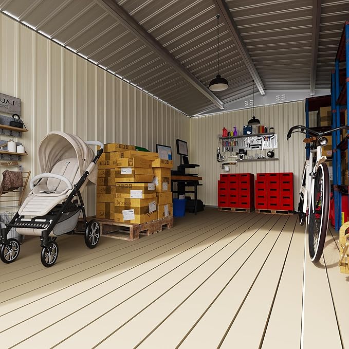 10 x 14 FT Outdoor Storage Shed, Metal Waterproof Storage Shed Steel Utility Garden Tool Shed with Door & Lock Outdoor Storage,All-Weather Shelter for Bike, Gardening Tools, Lawn Mowers