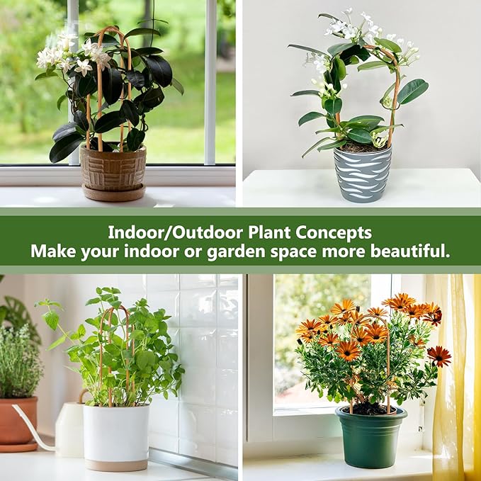 20 Pack Bamboo Trellis, Natural Bamboo Plants Trellis U-Hoop, 16" Garden Trellis with Twist Ties, Bamboo Trellis U-Shape for Climbing Plant Support, Small Potted Plant Trellis for Indoor