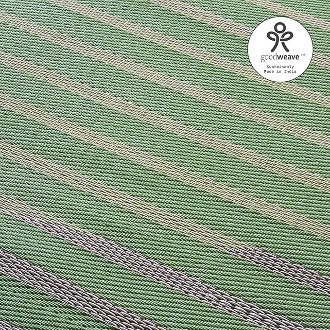 Fab Habitat Striped Outdoor Rug - Waterproof, Fade Resistant, Crease-Free - Premium Recycled Plastic - Porch, Deck, Balcony, Mudroom, Laundry Room, Patio - Kyoto - Green - 3 x 5 ft