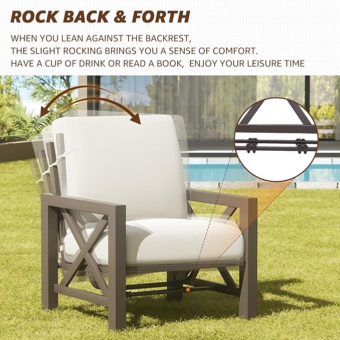 NATURAL EXPRESSIONS Patio Furniture Sets, 4 Pieces Outdoor Furniture Modern Metal Patio Sectional Sofa Conversation Set,2 Motion Rocking Chairs,6.5" Olefin Cushions for Yard,Porch,Poolside