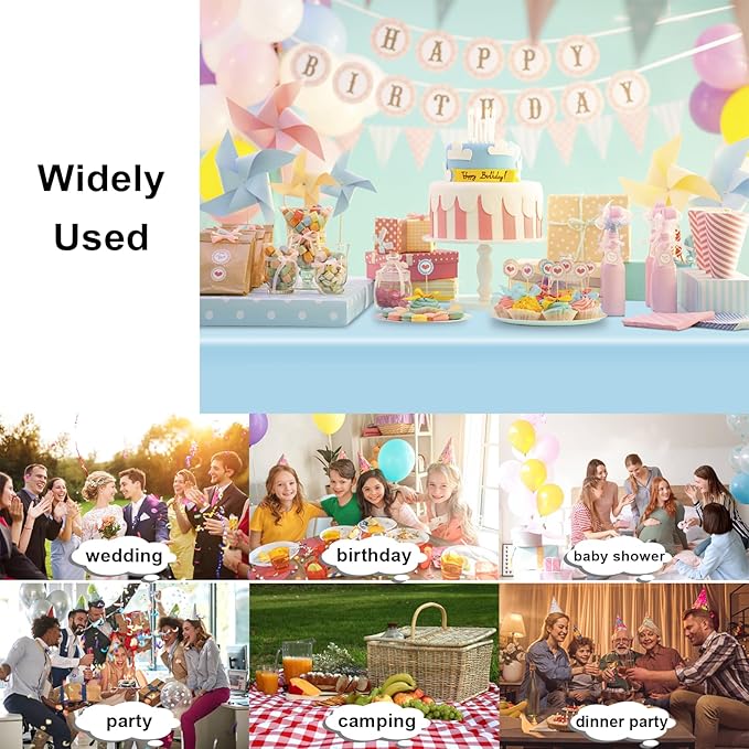 12 Pack Rectangular Disposable Light Blue Tablecloth, Light Blue Plastic Table Cloths for Parties Disposable, 54x108 in Waterproof Tablecloth for Birthday Party Baby Shower Picnic Valentines