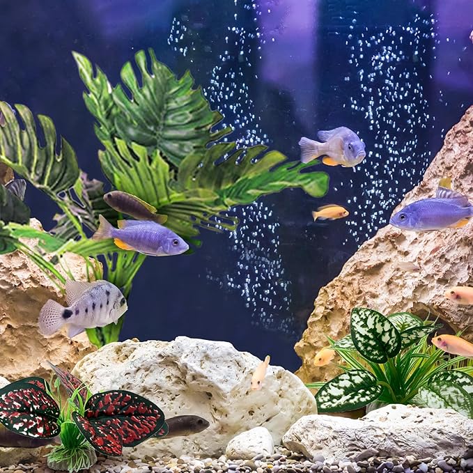 Reptile Artificial Plants, Terrarium Plants Decorations Supplies, Aquarium Fish Tank Plant, Amphibian Habitat Hideout Tank Accessories(L Set-3pcs/A)