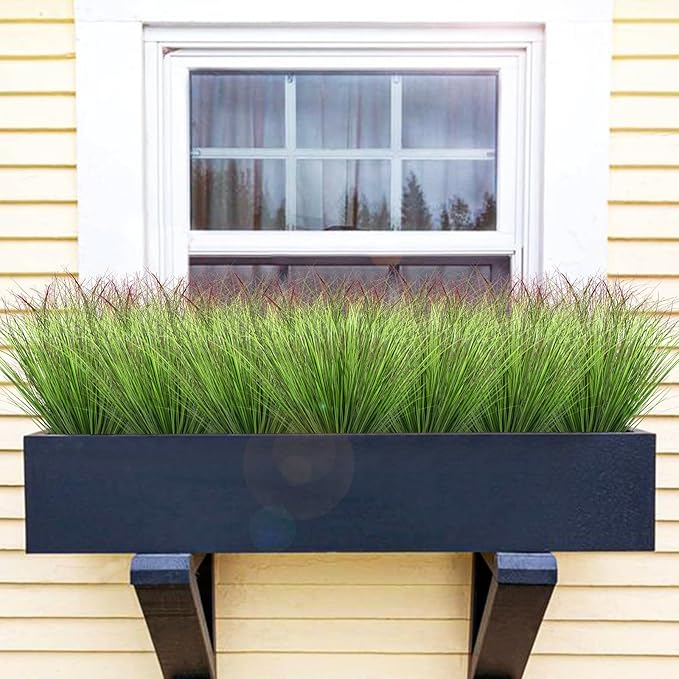 10 Bundles Fake Grass Plants Artificial Plants Outdoor Faux Plants Tall Shrubs Wheat Grass Greenery Stems UV Resistant Onion Grss for Outside Planters Indoor Room Vase Home Decor（Green Red Tail）