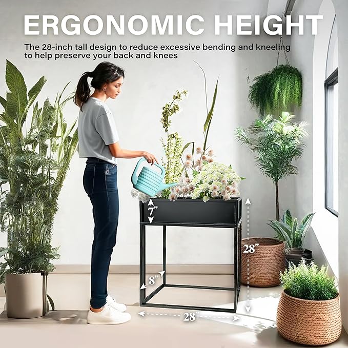 Cocoyard Elevated Planter Box - Durable Raised Garen Bed for Herbs and Flowers - Tall Rectangle Planter for Outdoor Plants & Backyard Gardening (Black, 28" H - 2 Pack)