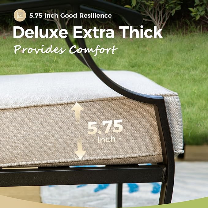 Patio Furniture Set 5 pcs, Outdoor Patio Furniture, 3-Seat Sofa, 2 Swivel Chairs, 2 Ottomans and 5.75" Extra Thick Cushion, Patio Conversation Set for Garden Backyard Deck,Beige