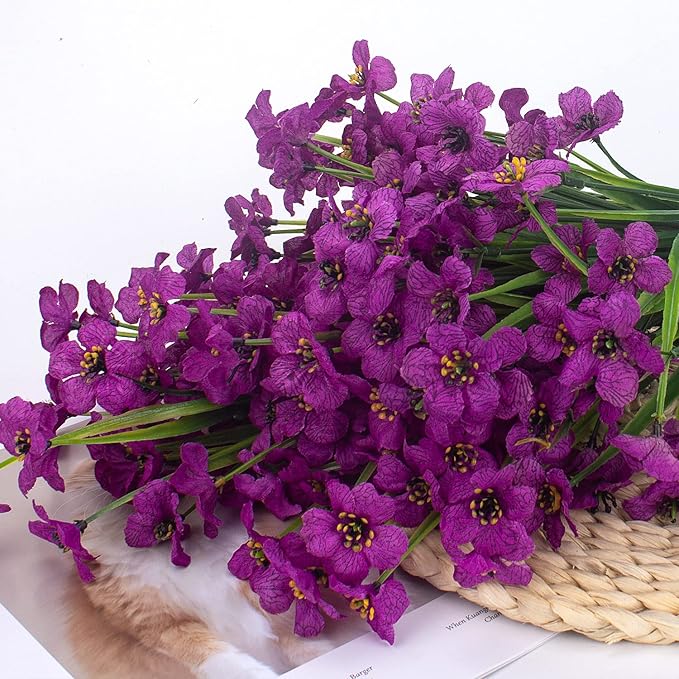 20 Bundles Artificial Flowers Outdoor UV Resistant Fake Flowers (Deep Purple)