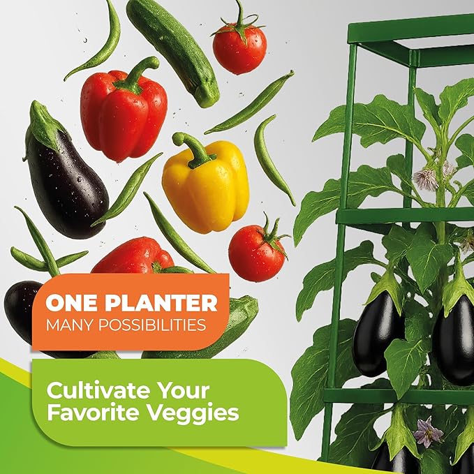 Bio Green 2 Pack Garden Tomato Planter MAXITOM, with Plant Support Trellis 59 inch and Self Watering, 4,2 Gal Planter Box for Climbing Vegetables Plants, Gray