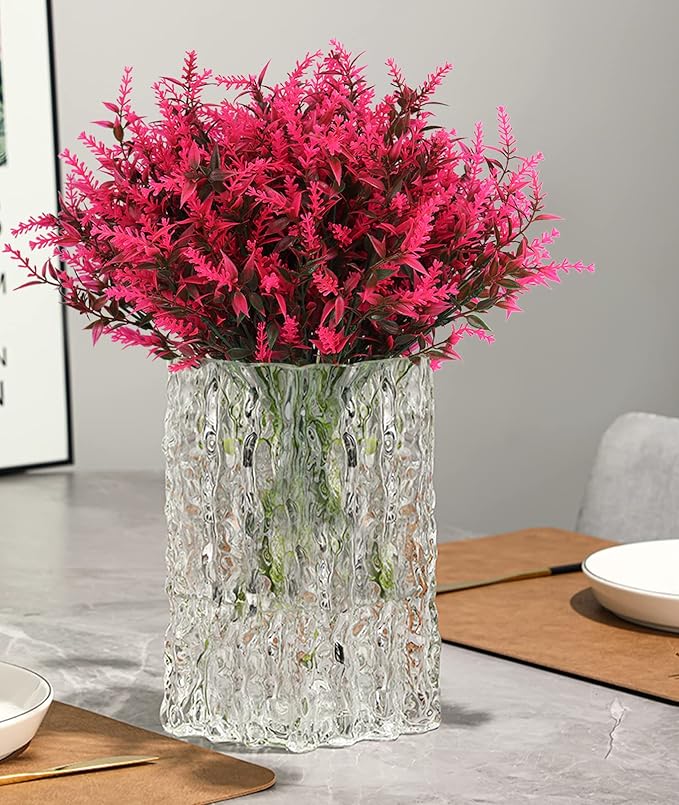 Spring Decoration, Artificial Greenery,Artificial Lavender Flowers Outdoors Fake Shrubs Greenery Plants Indoor UV Resistant Plastic Faux Bouquets for Outdoor Home Garden Porch Decoration(Pink)