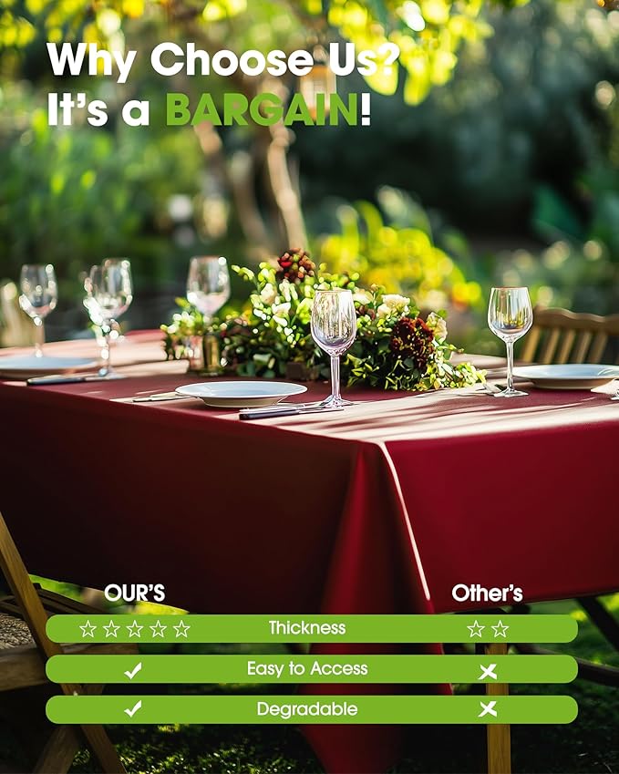 Pureegg Plastic Table Cloth Disposable 8 Pack, 54 x 108 Inch Table Cloths, Party, Thanksgiving Decorations, Harvest, Fall Tablecloths, Rectangle, Maroon Plastic Cover, Leakproof & Sturdy, Burgundy